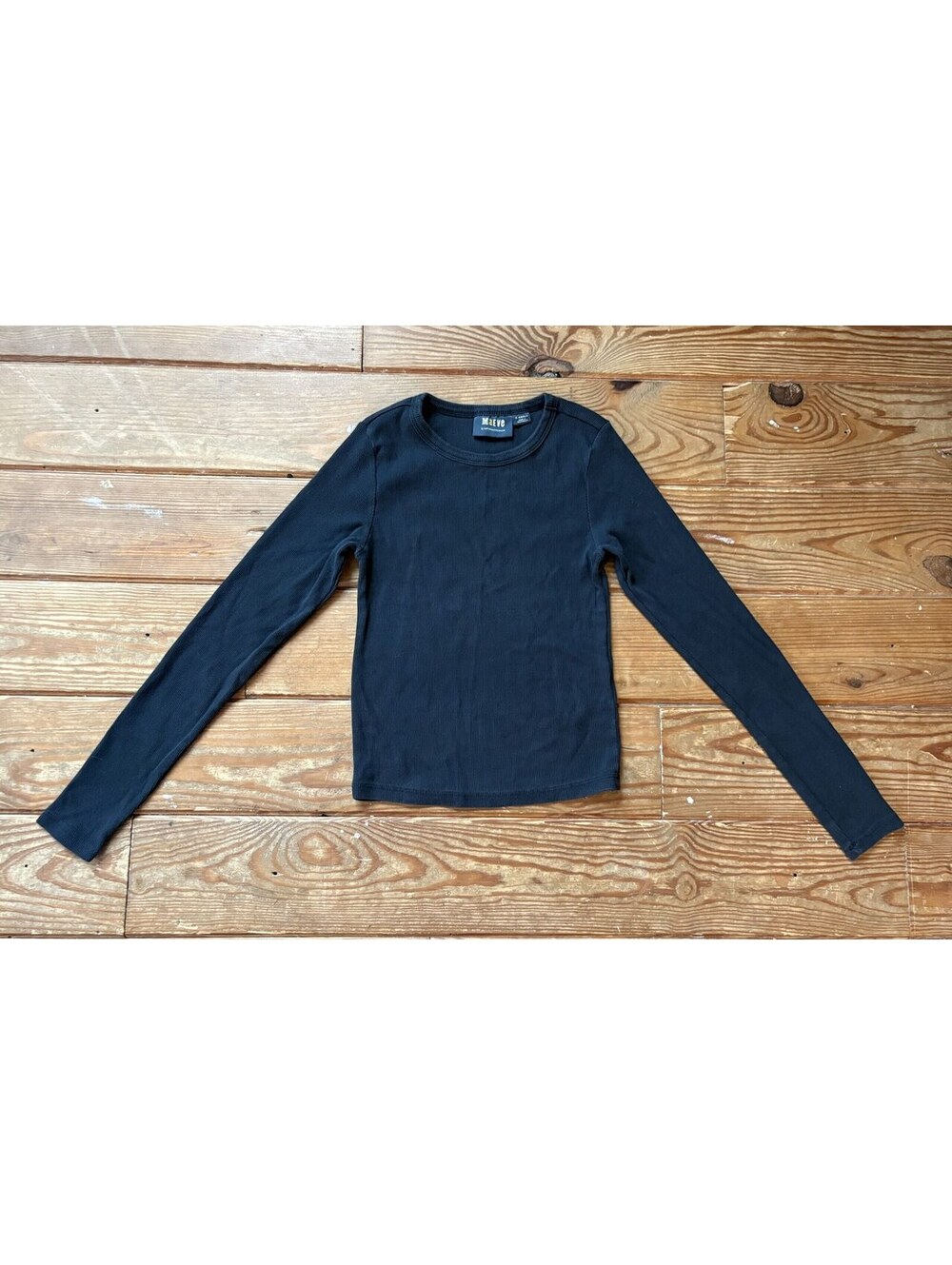Maeve by Anthropologie Black Ribbed Long Sleeve Crewneck Top XS